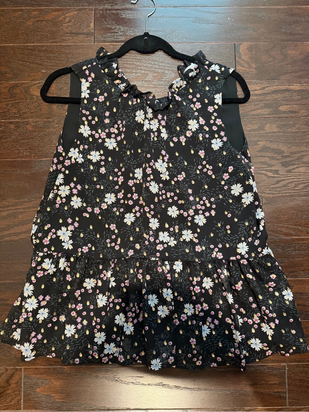 Loft Women’s Black Floral Ruffle Neck Sleeveless Top